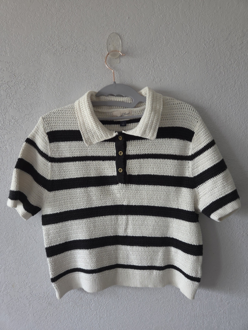 Universal Thread Cream and Black Striped Knit Polo